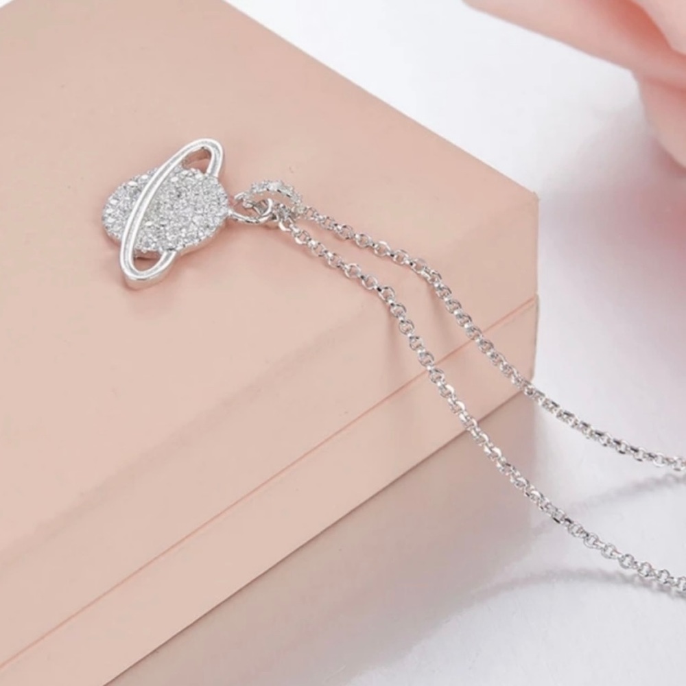 Rhinestone Saturn Pendant Necklace - Picture 4 of 4